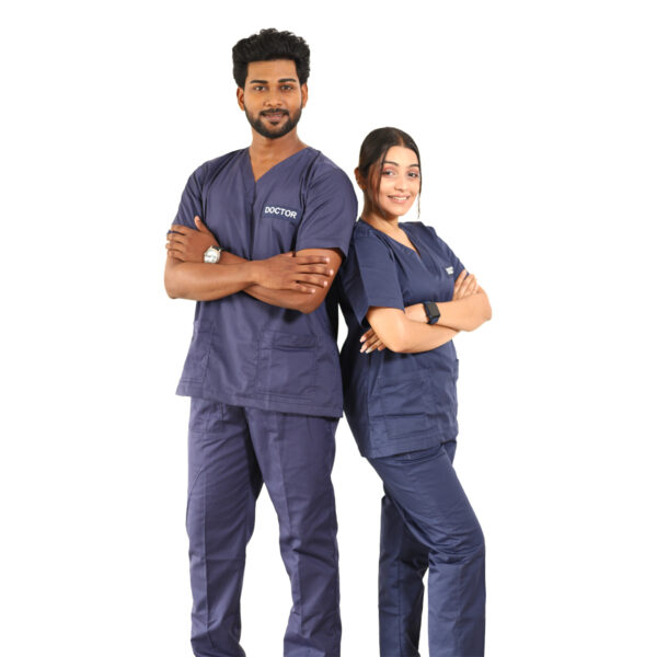 Medical Scrubs Navy blue V Neck - Image 2