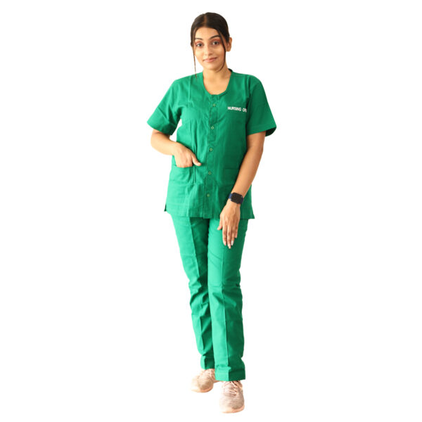 Medical Scrubs Green Button Type